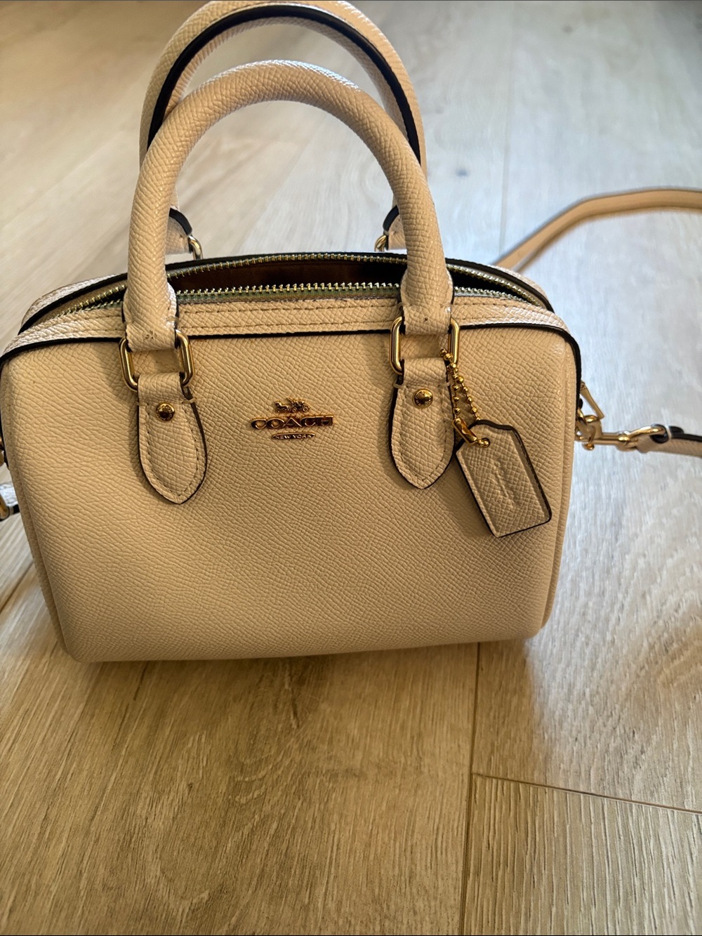 Coach Cream Pebbled Leather Mini Satchel with Gold Hardware